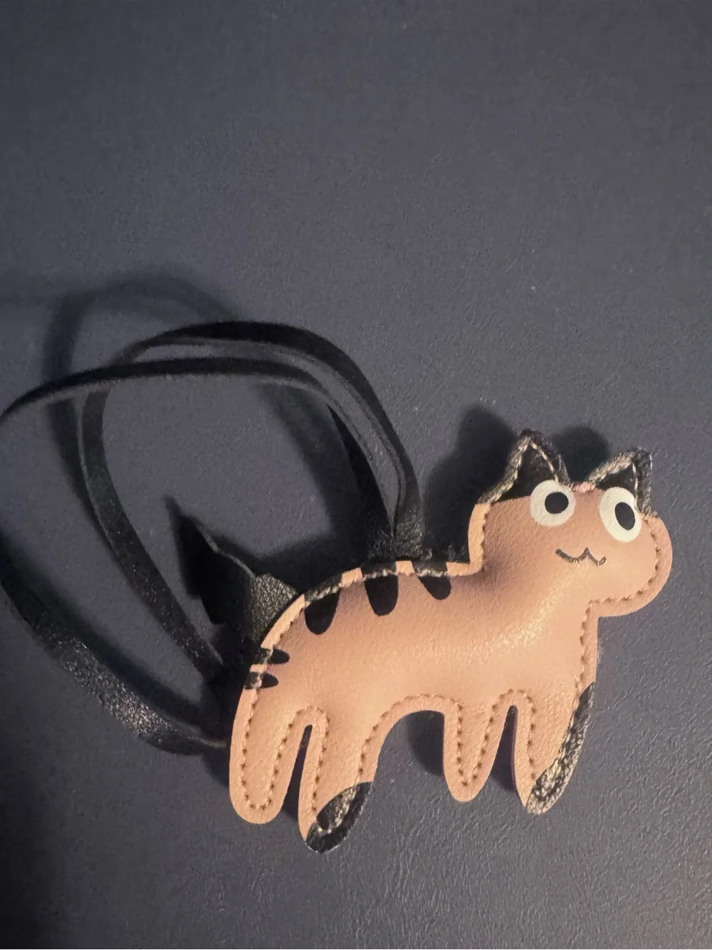 Tan/Pink & Black Striped Cat Faux Leather Bag Charm